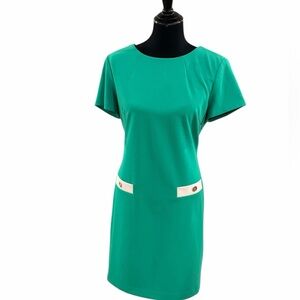 Tommy Hilfiger Green Sheath Dress Size 12 Gold Button Detail